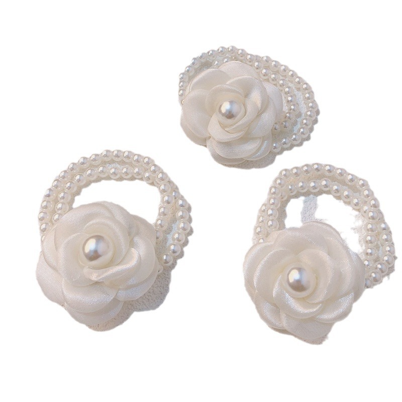 Coletero para Cabello y Pulsera de Camelia de Perlas Alta Elasticidad