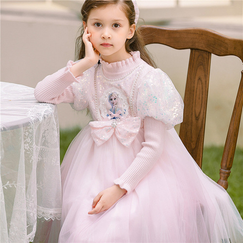 Princess Elsa Dress for Girls, Sweet and Fluffy Autumn Dress with Head Scarf for Little Girls, Elsa-style Skirt