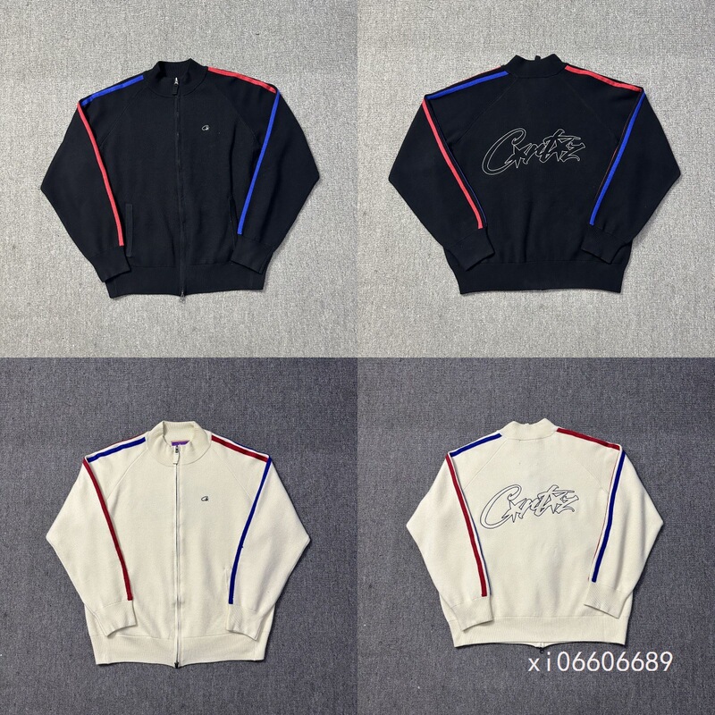 Corteiz Street Hip-Hop Embroidered Letter Stand Collar Zipper Red and Blue Drawstring Cardigan Knitwear Jacket Corteiz Street Hip-Hop Embroidered Letter Stand Collar Zipper Red and Blue Drawstring Cardigan Knitwear Jacket