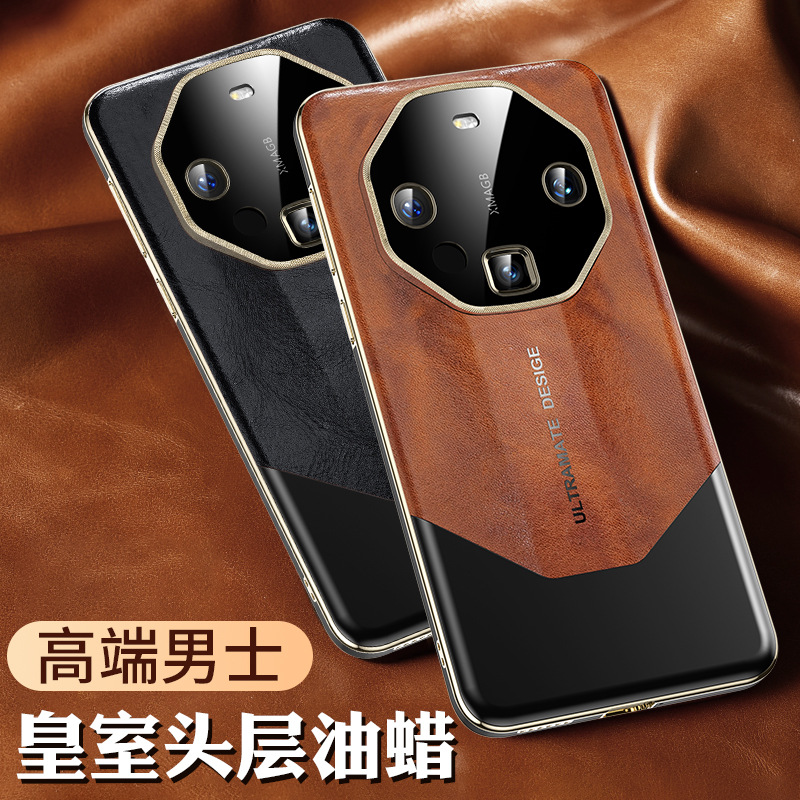 High-End Model! Xuanwu Metal + Oil Wax Leather Suitable for Huawei Mate60Pro Genuine Leather Phone Case Rs Extraordinary Master