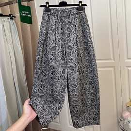 轻薄亚麻气球萝卜弯刀裤松紧腰九分阔腿休闲裤流行梧桐裤女