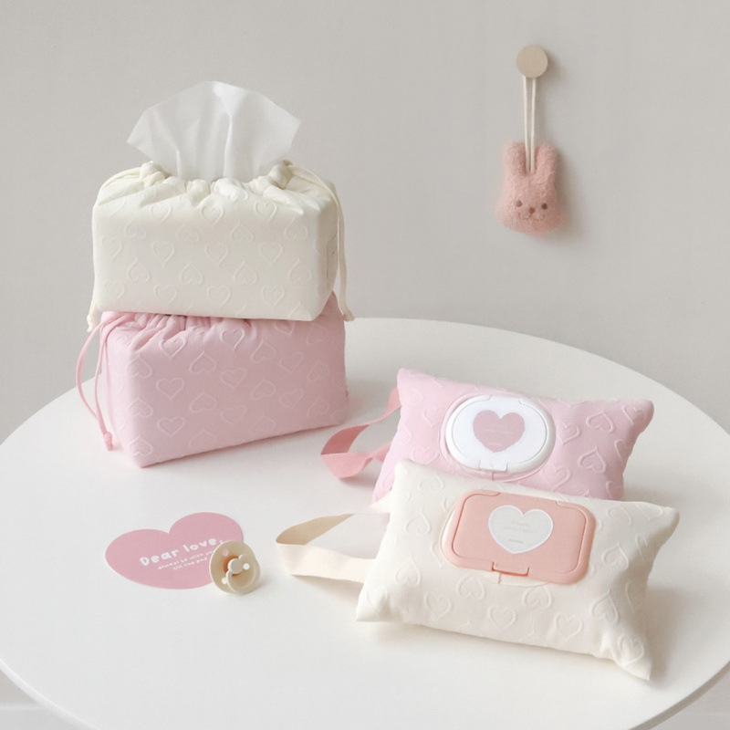 Ins Style Simple Car Tissue Box Indoor Household Tissue Storage Bag Baby Diaper Portable Drawstring Wet Tissue