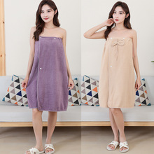 外贸代发珊瑚绒浴裙抹胸蝴蝶结松紧可穿浴巾干发帽吸水不掉毛便宜