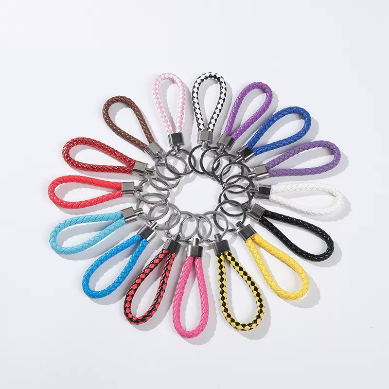 创意编织钥匙扣pu皮绳汽车挂件钥匙链小礼品厂家皮绳钥匙扣批发