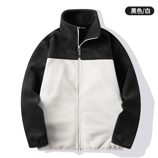 [FJ-TS2410【 拼接双面摇粒绒 热感保暖极佳】黑色拼白]