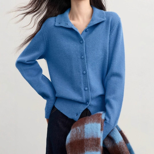 Unique and Beautiful Klein Blue Sweater Cardigan Women's Long-Sleeved Lapel Knitted Top 2025 Autumn and Winter New Style