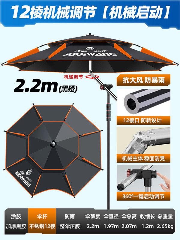 钓鱼伞新款机械臂大钓伞户外露营专用雨伞遮阳伞防暴雨拐杖伞|undefined