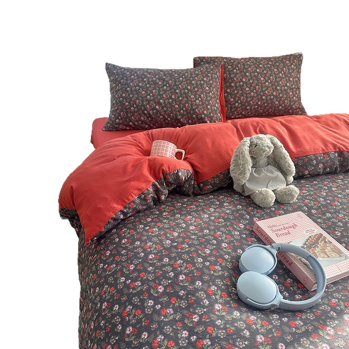 A clase madre y bebé cuatro piezas de ropa de cama doble hilo sábanas cubierta dormitorio único tres piezas de ropa de cama Kasa super suave ~