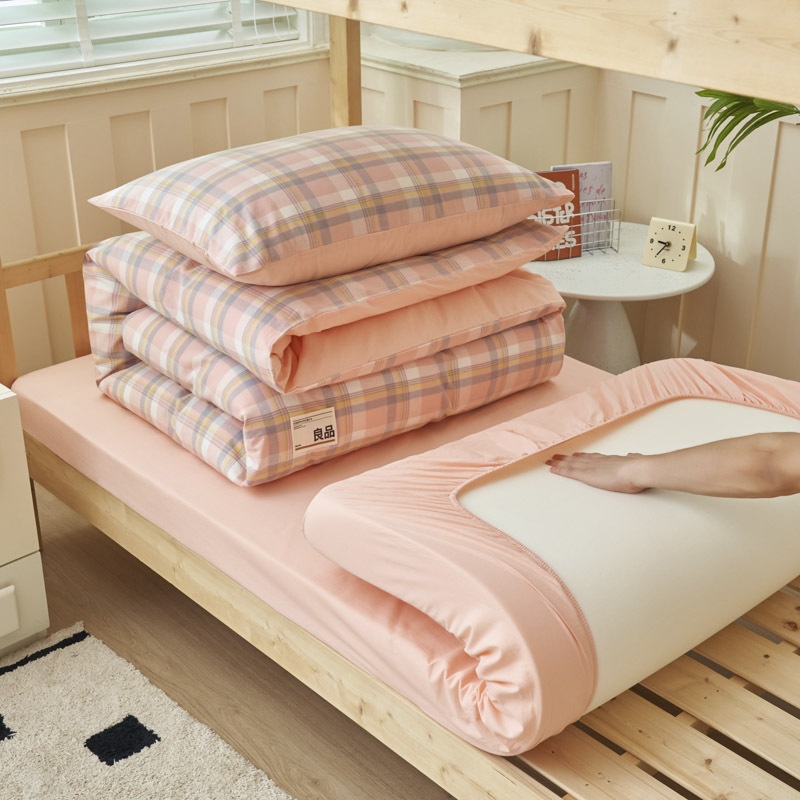 Algodón puro dormitorio universitario cama de tres piezas algodón 2025 verano nuevo estilo funda edredón sábana ropa de cama sábana ropa de cama