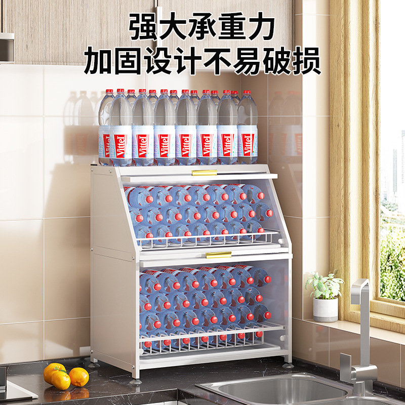 Kitchen drain dish rack with door dustproof dishware storage rack pull-out dish rack multi-layer countertop cabinet