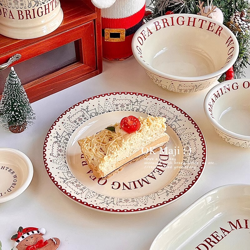 Household 2025 New Christmas Gift Ceramic Dishes Plate Tableware Accessible Luxury High-End Afternoon Tea Plate Set