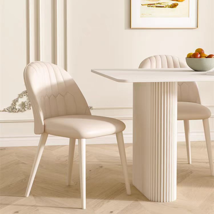 Cream-Colored Slate Dining Table for Small Apartments, Rectangular Home Dining Table and Chair Set, French-Style Light Luxury Dining Room, Matte Dining Table