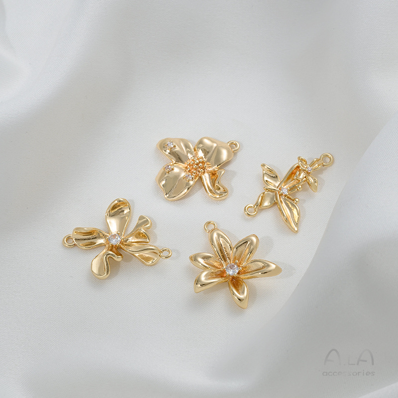 14K 가방 골드 컬러 보존 로즈 활 펜던트 꽃 싱글 매달려 더블 교수형 DIY 손으로 만든 소재 액세서리