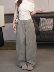 美式复古灰绿色速干弯刀裤女2025夏季新款高腰百搭显瘦宽松阔腿裤