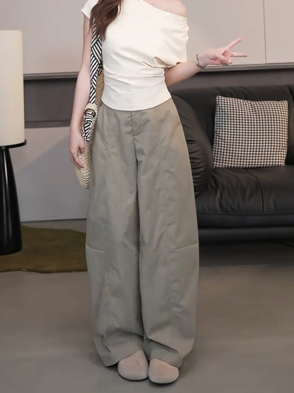美式复古灰绿色速干弯刀裤女2025夏季新款高腰百搭显瘦宽松阔腿裤|undefined