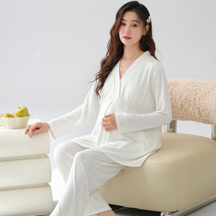 Summer Thin Postpartum Nursing Pajamas Set with Breast Pads, Two-Piece Home Wear for Pregnant Women and NursingMothers
