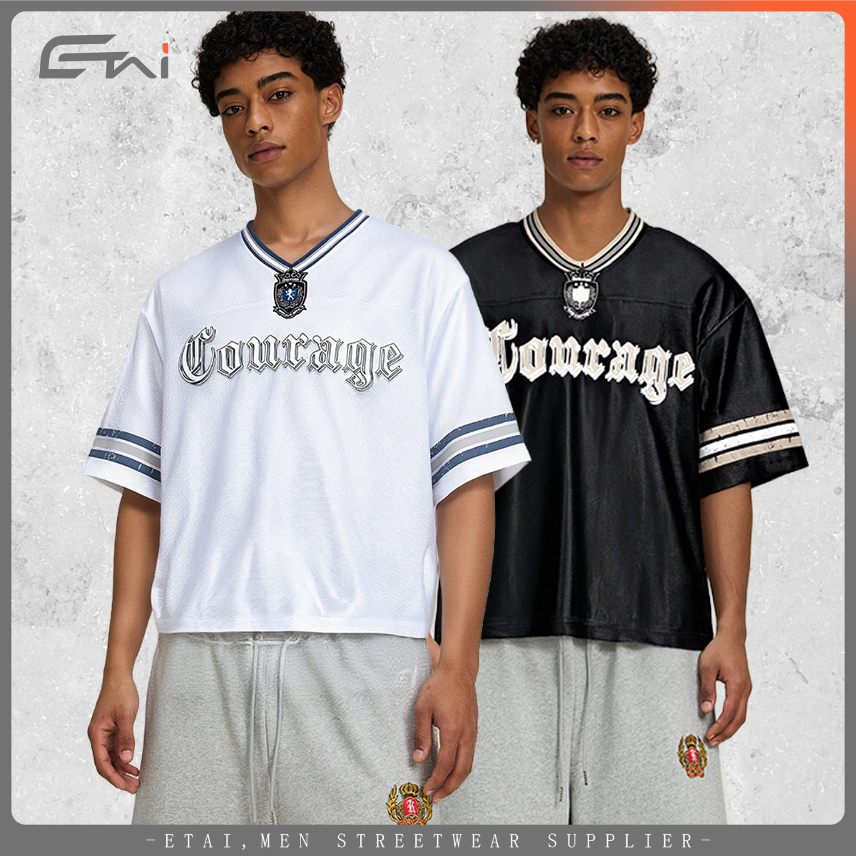 2026 verano delgado camiseta americana viento camiseta de hombre de manga corta collar plano marca de moda de cuello V hombre de manga corta ancha