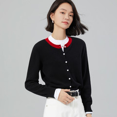 【100%羊毛】2025秋季休闲百搭撞色羊毛外套女针织开衫女式针织衫