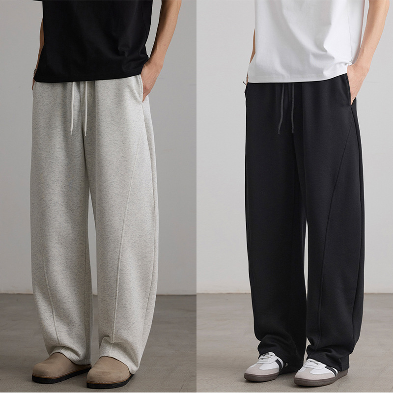 美式潮牌小众高级感拼接抽绳弯刀裤男士宽松显瘦运动休闲百搭卫裤