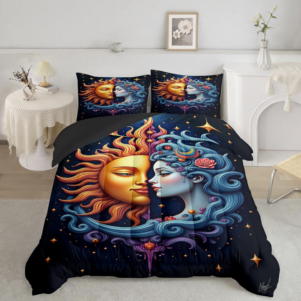 TEMU / JIT nuevo producto Sun Moon Star River impresión digital 180gms edredón conjunto de ropa de cama suministro directo
