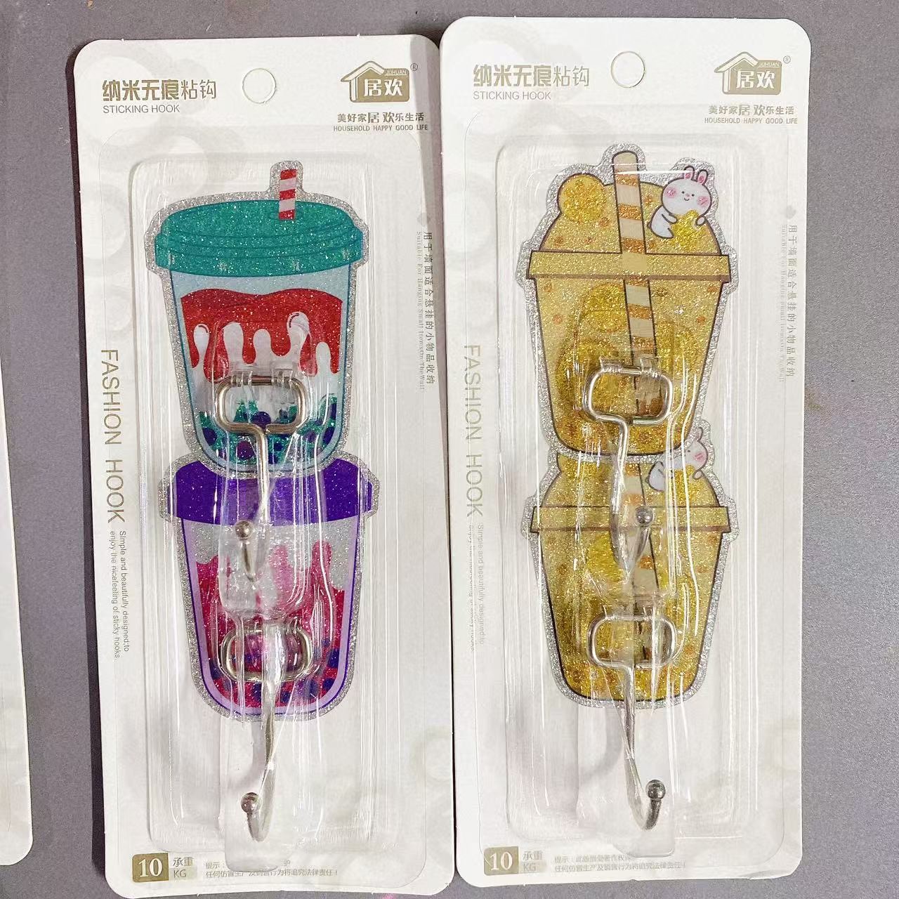 2 ganchos adhesivos de cristal de dibujos animados tazas de té de leche no perforadas ganchos adhesivos pegados ganchos de carga ganchos de carga unilaterales estudiantes lotes domésticos