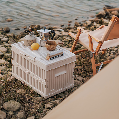 Outdoor camping storage box, industrial style sit-on folding box, organizer car trunk, household large-capacity storage box