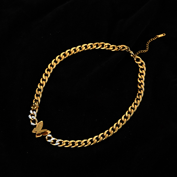 Fashion Butterfly Titanium Steel Plating Inlay Zircon Necklace 1 Piece