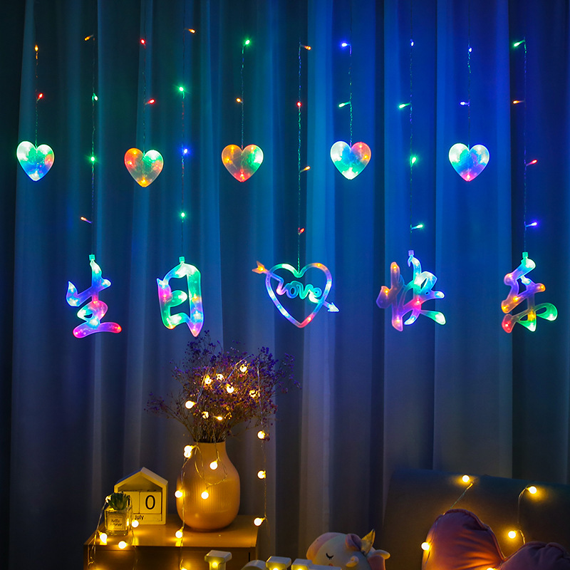 LED pequeña luz creativa cumpleaños KTV escena vestir habitación dormitorio diseño estrellado Feliz cumpleaños cortina Luz