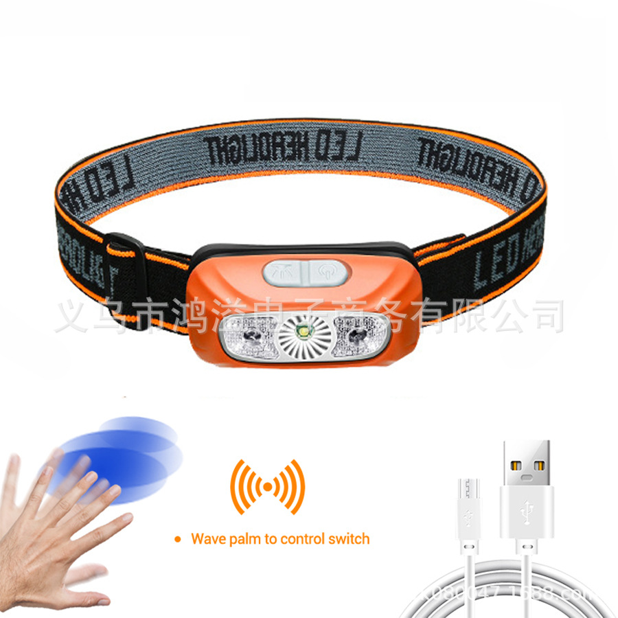 Transfronterizo LED Faro de inducción USB carga fuerte onda de luz de inducción lámpara de pesca impermeable incorporado linterna de la batería de litio