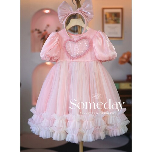 Girls Dress 2024 Summer Princess Dress Children's Puff Sleeve Mesh Dress Dress Baby Performance Yarn Dress Trendy