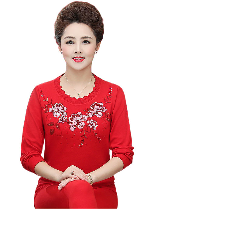 올해 엄마는 용띠 해에 태어난 여성을 위한 밝은 빨간색 열 속옷 정장, 노인을 위한 두꺼운 가을 옷과 가을 바지를 입습니다.