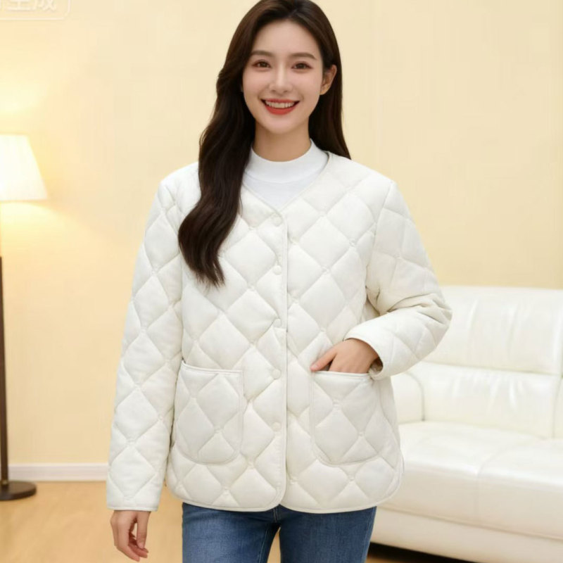 圆领内胆棉服女冬季新款修身打底V领纯色显瘦保暖短款轻薄小棉袄|undefined