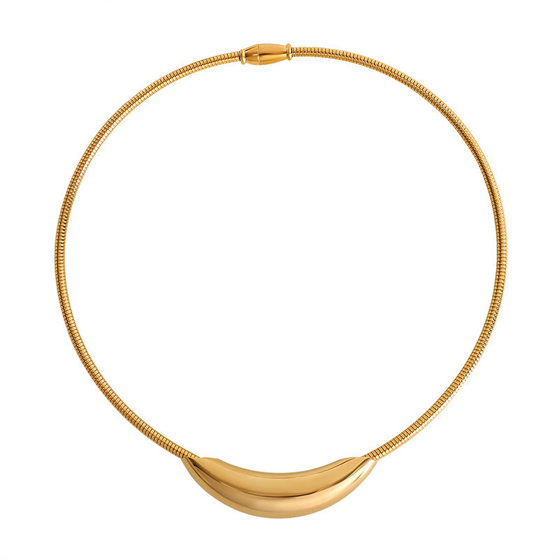 Colar de aço titânio popular temperamento simples moda não desbota sentido avançado metal luz coluna cotovelo_voghion.com