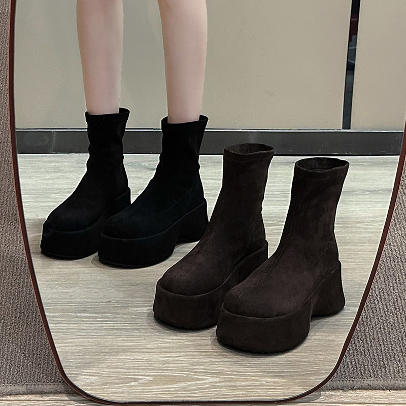 新品超高跟小个子靴女秋冬防水台瘦瘦高筒靴骑士|undefined