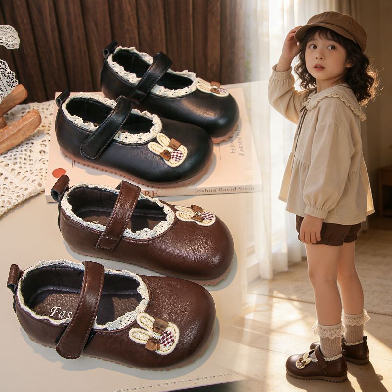 女童小皮鞋春秋季新款公主鞋卡通可爱兔子装饰小女孩软底单鞋