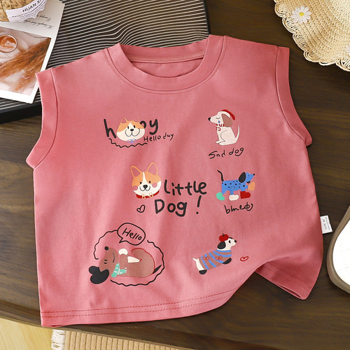 100% cotton children's vest t-shirt for boys and girls 2025 new summer cartoon baby sleeveless breathable top