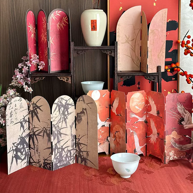 中国风迷你屏风装饰摆件花束插花配饰卡片年宵花福桶新年摆饰批发