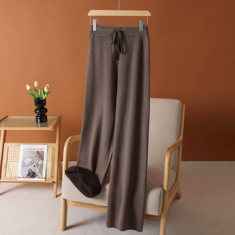Плюшевые шерстяные широкие брюки женские осенние и зимние высокие талии