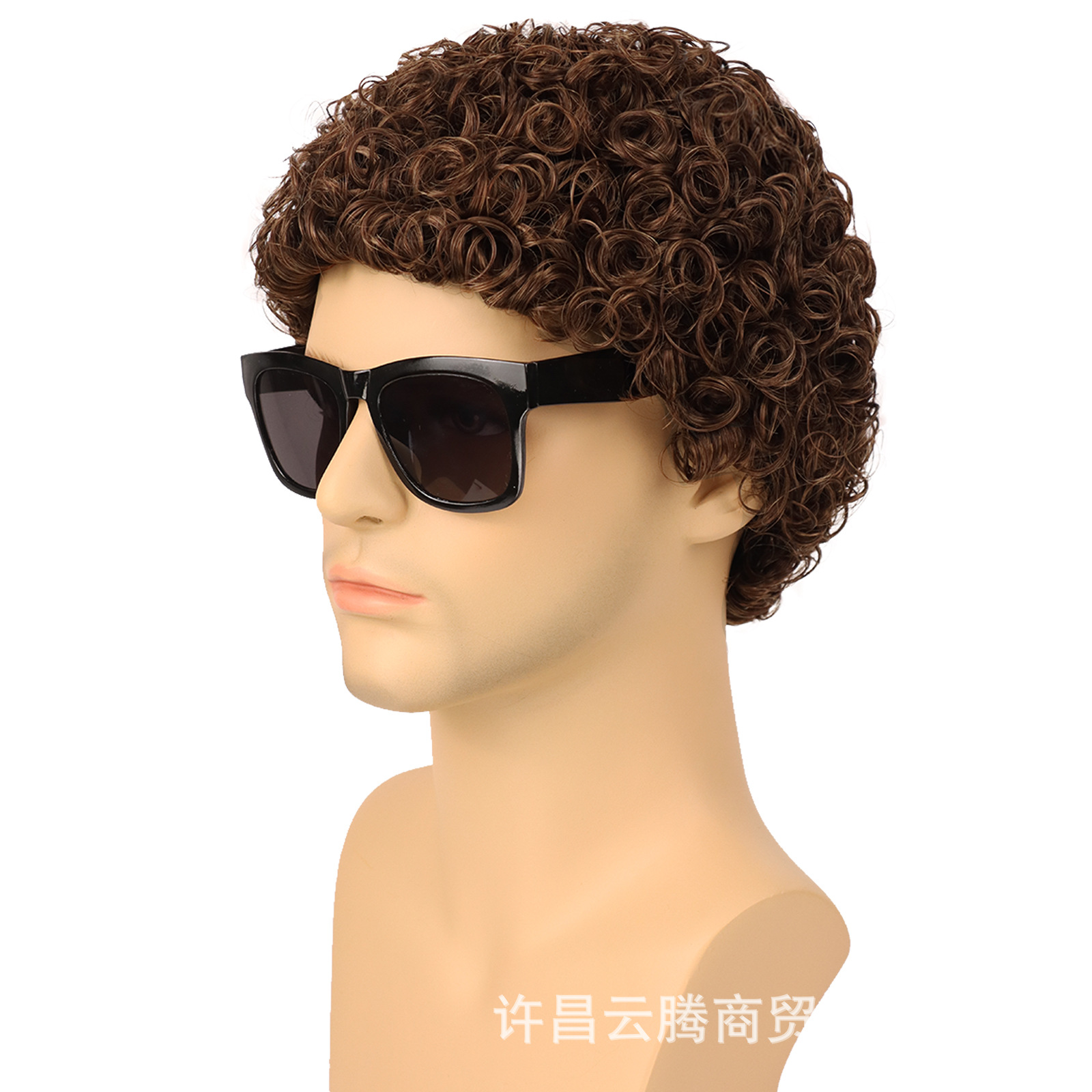 En stock y entrega rápida suministro directo de fábrica peluca europea y americana de los hombres de lana rizado cabeza cubierta pequeña rizado Pelo Corto cabeza cubierta Afro peluca