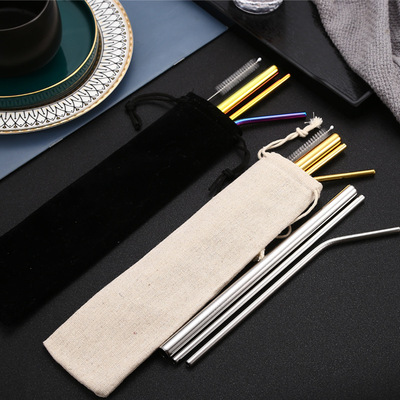 304不锈钢吸管套装 彩色金属饮管三件套奶茶雪糕鸡尾酒可印刷LOGO|ms