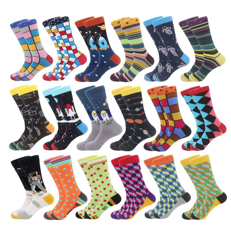 Men's Autumn and Winter Casual Cotton Socks Mid-barrel Explosive Men's and Women's Cotton Color Geometric Space Star Astronaut Socks