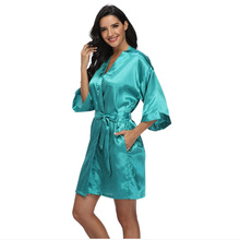 2023亚马逊速卖通女式纯丝质短款长袍伴娘新娘派对缎面睡袍睡衣