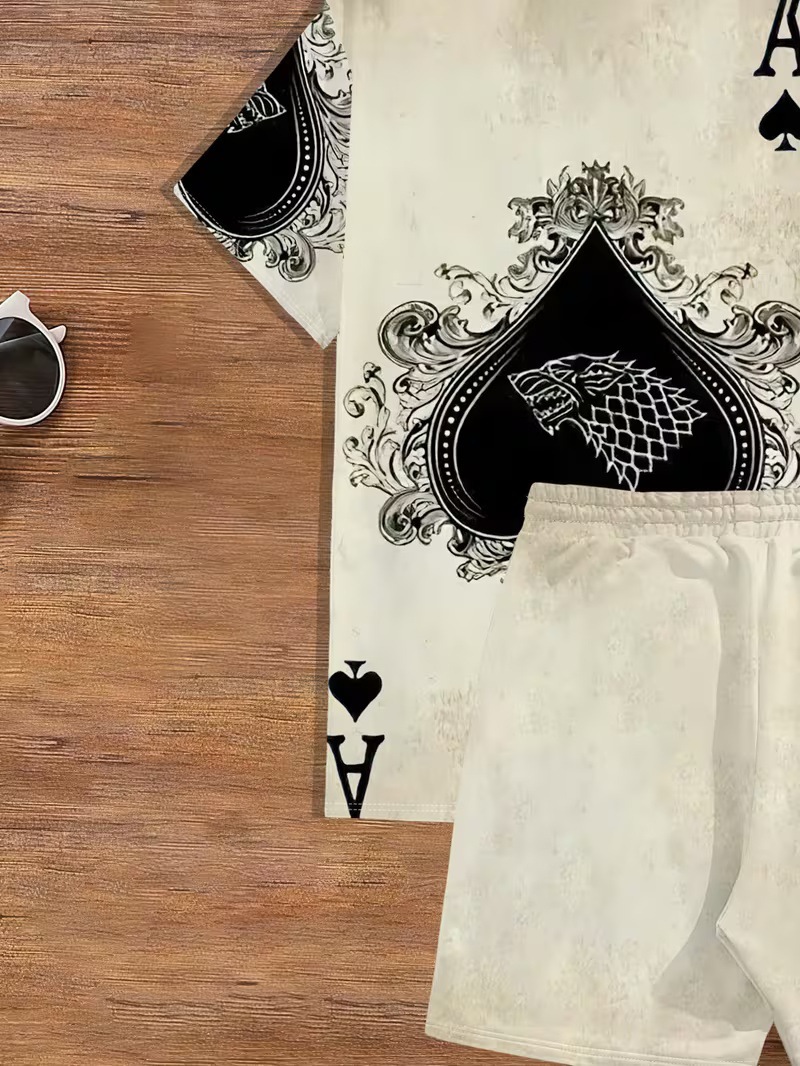 Fábrica de origen puede personalizar la impresión transfronteriza hip-hop manga corta pantalones cortos casuales set sueltos estilo americano diy