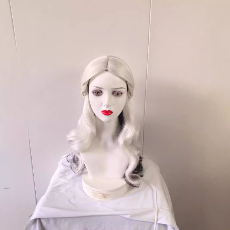 Long Night Button Net Wig Fifth Personality Psychologist cos Witch Night Black and White Gradient Simulation Scalp Long Night Button Net Wig Fifth Personality Psychologist cos Witch Night Black and White Gradient Simulation Scalp