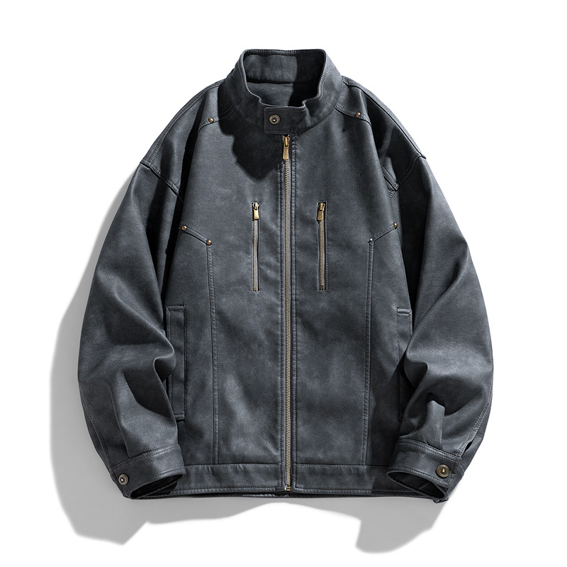 Chaqueta de cuero PU otoño / invierno 2023 nueva chaqueta de tendencia con solapa para hombres suelta y versátil chaqueta de abrigo casual