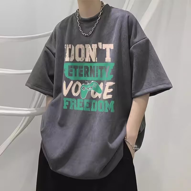 夏の新作半袖ルーズTシャツメンズトレンディカジュアル半袖トレンドTシャツボトリングシャツ五分袖トップ|undefined