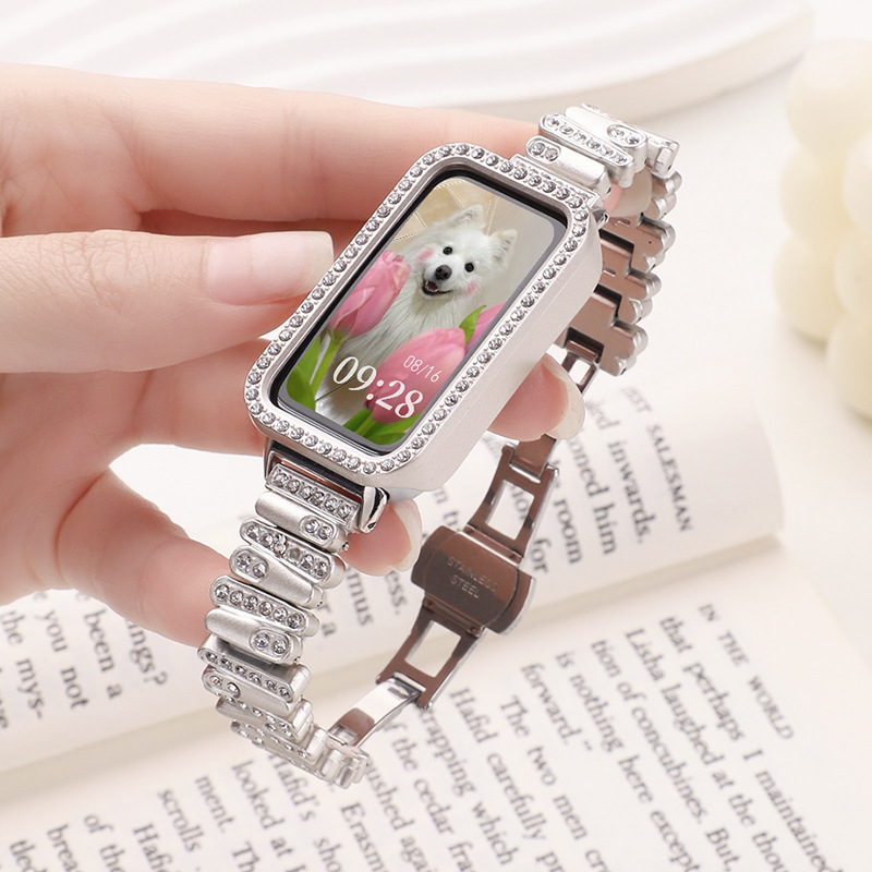 Suitable for Huawei Band 11 Watch Strap, Metal Irregular Diamond-Encrusted Butterfly Buckle, Huawei Band 9/10 Women's Watch Strap