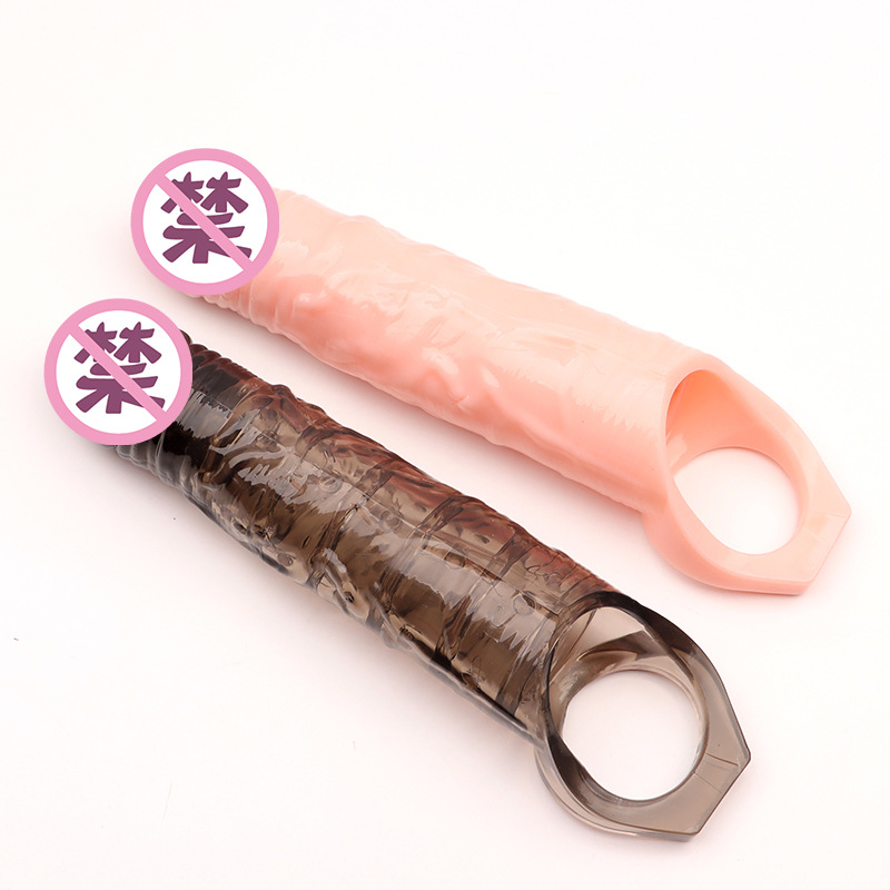 Wolf-Tooth Textured Silicone Condom Sleeve with Delay Lock, Flesh Tone — detail image 7