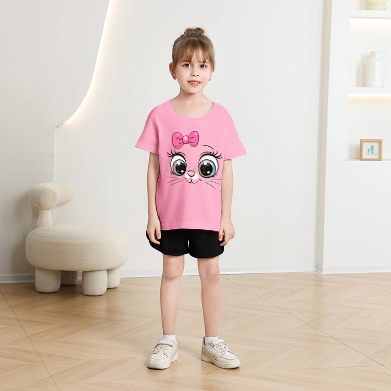 Camiseta de manga corta para niñas, estilo transfronterizo, novedad de verano 2026, top infantil elegante, ropa de verano de media manga para niños