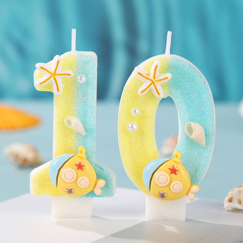 跨境卡通双色鱼海洋风创意数字蛋糕蜡烛生日派对氛围感装饰摆件|undefined